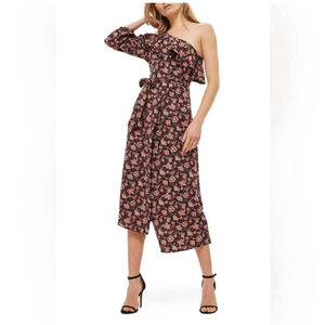 Topshop Floral One Shoulder Midi Dress Tie Waist Spring US 2